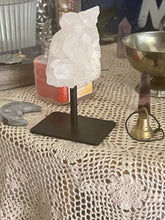 Load image into Gallery viewer, Natural Quartz Cluster on Metal Stand - Home Decor Display Piece witchcraft | occult | metaphysical | spiritual | wicca | white witch | green witch | spells | tarot | pagan | herbs | coven | altar | moon | decor | candle | divination | secular | nature | santeria | gypsy | protection | love | anxiety | natural remedy | apothecary | magic | magik | magick | astrology | grimoire
