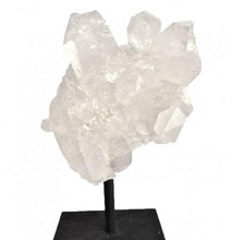 Load image into Gallery viewer, Natural Quartz Cluster on Metal Stand - Home Decor Display Piece witchcraft | occult | metaphysical | spiritual | wicca | white witch | green witch | spells | tarot | pagan | herbs | coven | altar | moon | decor | candle | divination | secular | nature | santeria | gypsy | protection | love | anxiety | natural remedy | apothecary | magic | magik | magick | astrology | grimoire   
